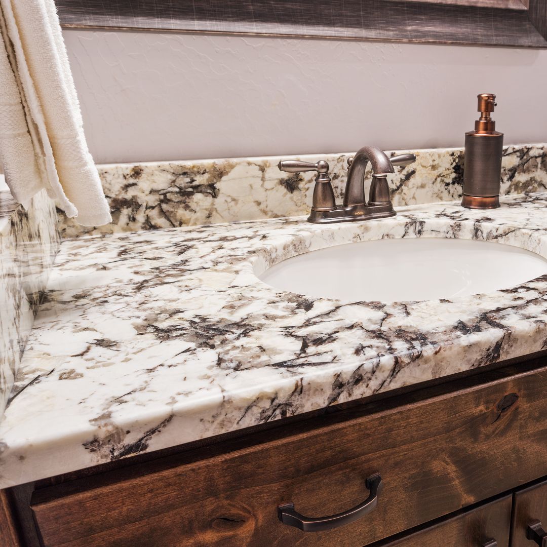 Bathroom cabinet countertop wrapped in marble Dubai