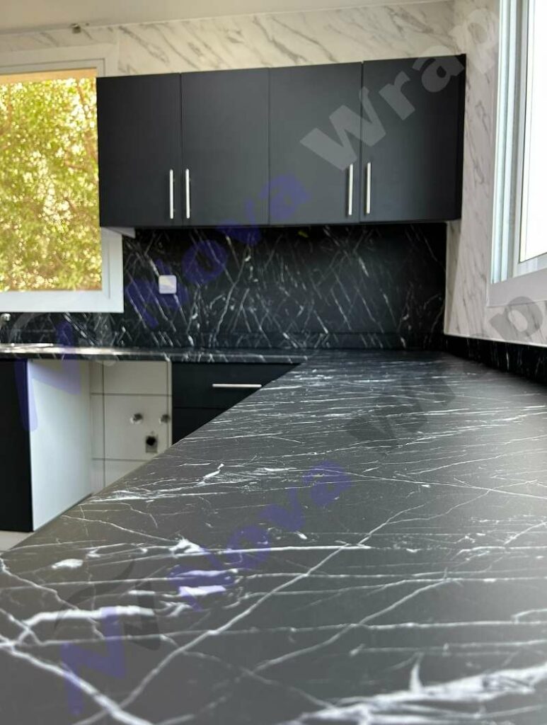Countertop after black marble wrap