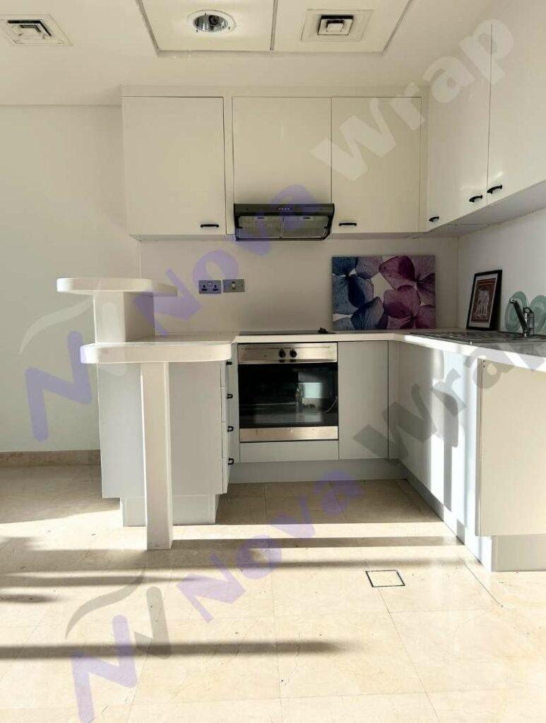 Dubai Brown kitchen after wrapping in white