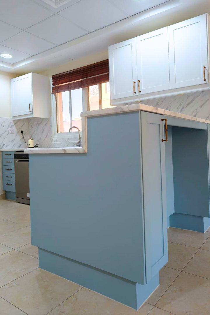 Kitchen wrapping dubai by Nova Wrap after baby blue kitchen wrap