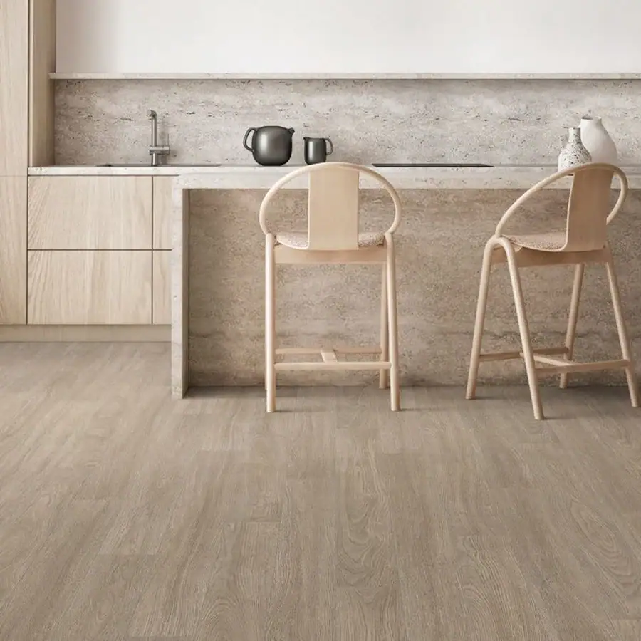Artium Artisan Oak vinyl floor wrap in a Dubai kitchen