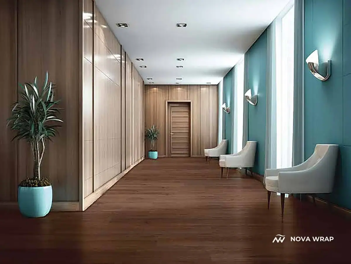 Mahogany LVT flooring in a Dubai interior