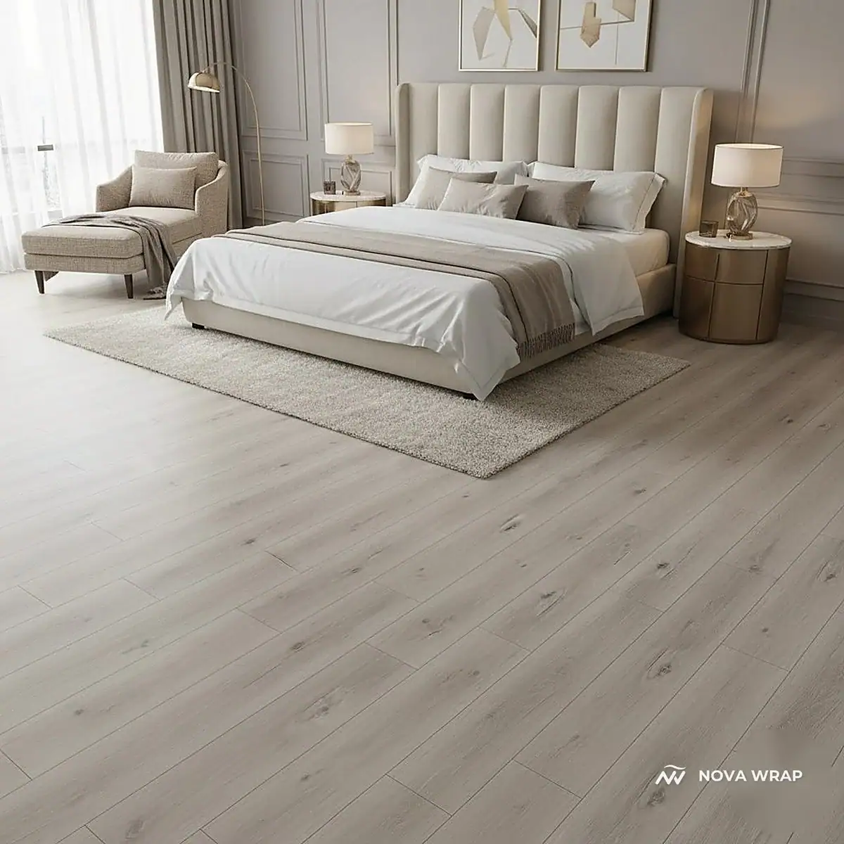 Cashmere Oak SPC flooring in a Dubai interior